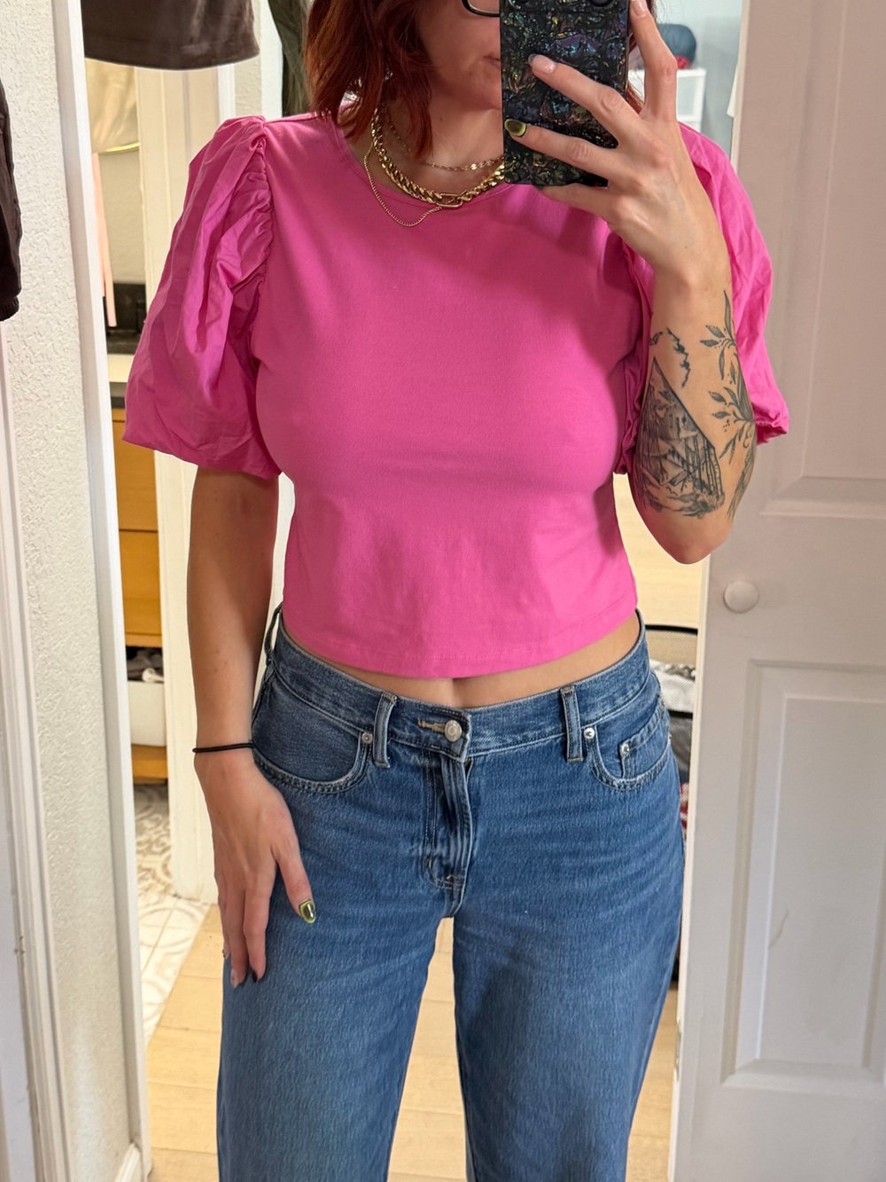 a new day Bright Pink Puff Sleeve Tee